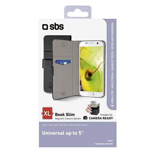 SBS fliptok mágneszárral, bankkártyatartóval, 5 inch, fekete