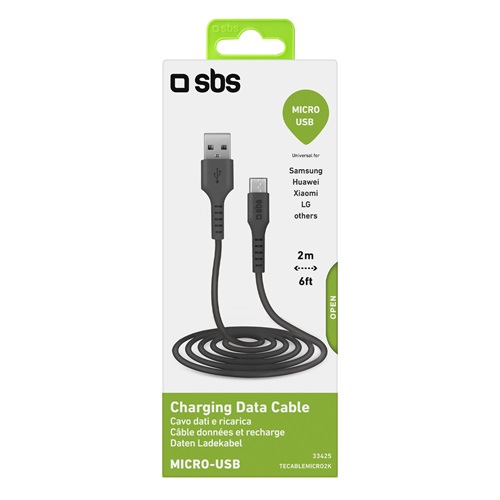 SBS micro USB-USB 2.0 töltő- és adatkábel, 2 m, fekete