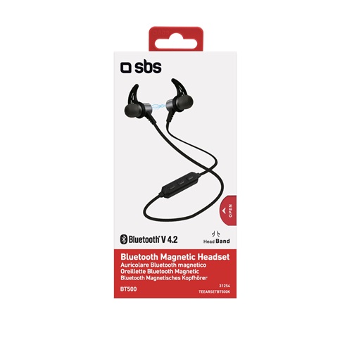 SBS mágneses fülhallgató nyakpánttal, Bluetooth 4.2, válasz/vége gombbal, hangerő szabályozóval, fekete