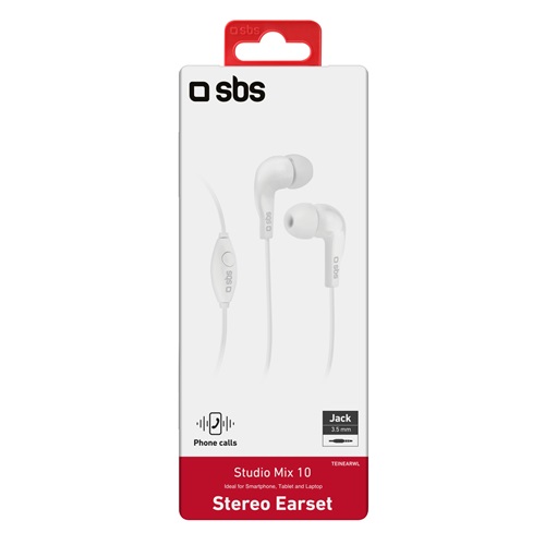 SBS sztereó fülhallgató, 3,5 mm jack csatlakozó, válasz gomb, fehér