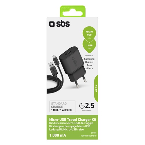 SBS autós töltő készlet 100/250V 1000 mAh szabvány USBkimenet + USB mikro-USB 2.0 adatkábel