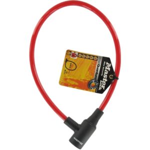 Acél kábelzár kulccsal 65cm x O 8mm,  2 db kulcsvinil borítással - színek: sárga + piros + 2 fekete + 2 kék